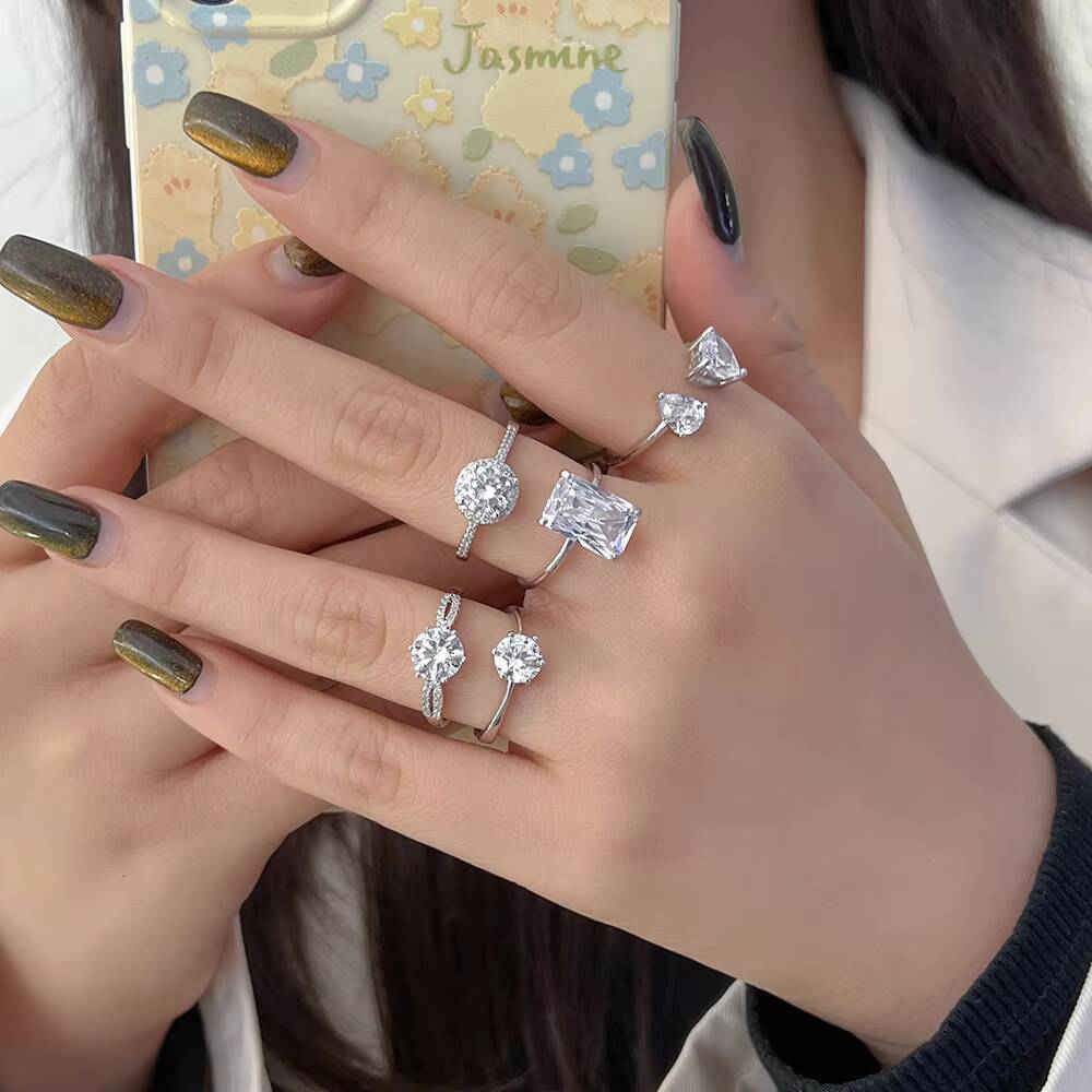 Custom Rings Manufacturer Fine Jewelry Luxury 925 Sterling Silver Zircon Moissanite Promise Wedding Engagement Rings Women