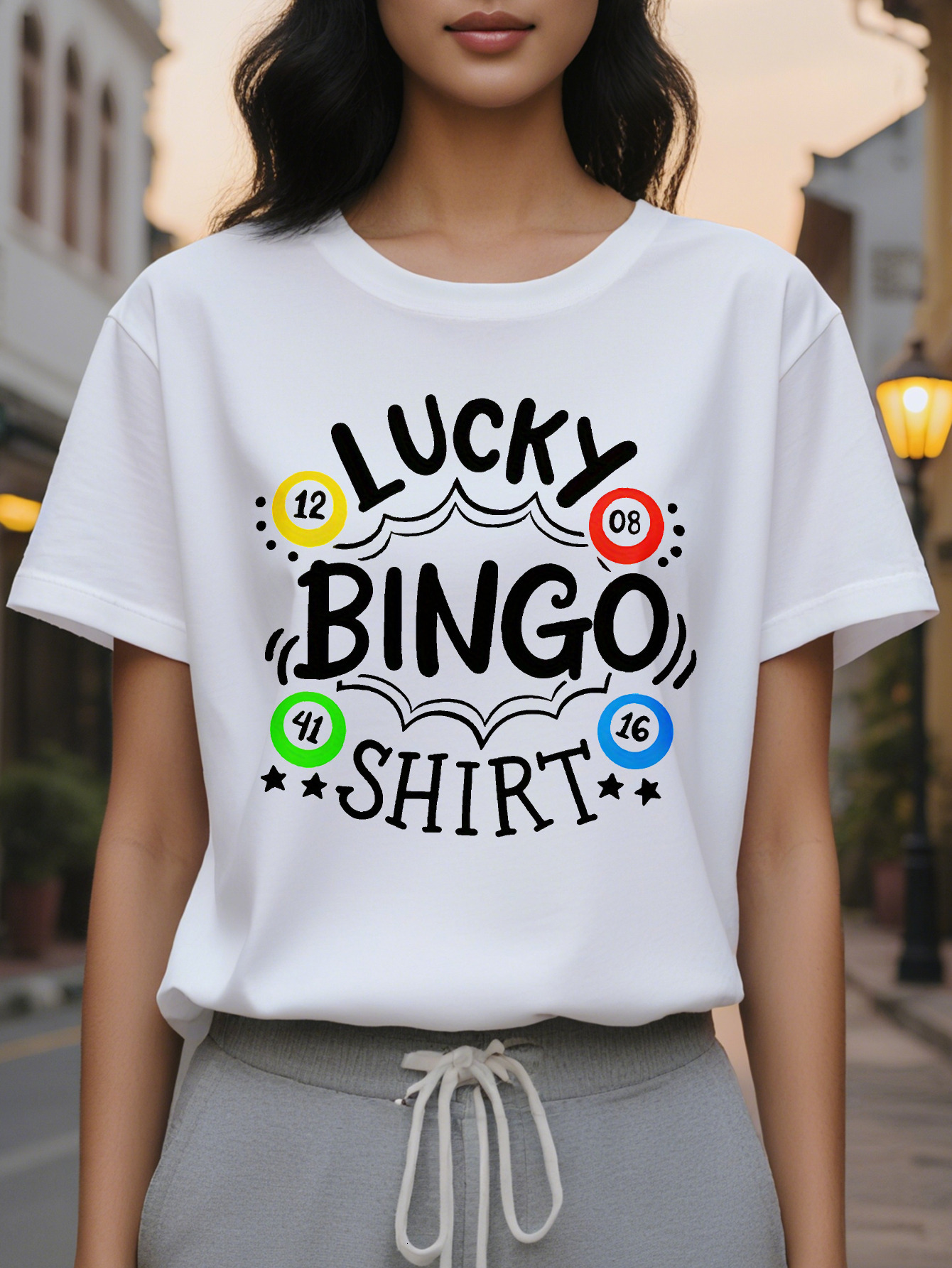 100% Women's Lucky Hundred Figures Printed T-shirt Cotton Elastane Knitted Cloth Summer and Spring Casual