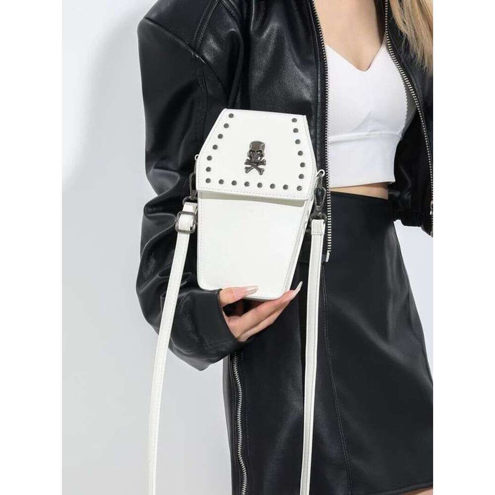 Gothic Crossbody Bag for Women Coffin Shoulder Bag Purse Cartoon Y2K Messenger phone Bag PU Leather Halloween Versatile Bag
