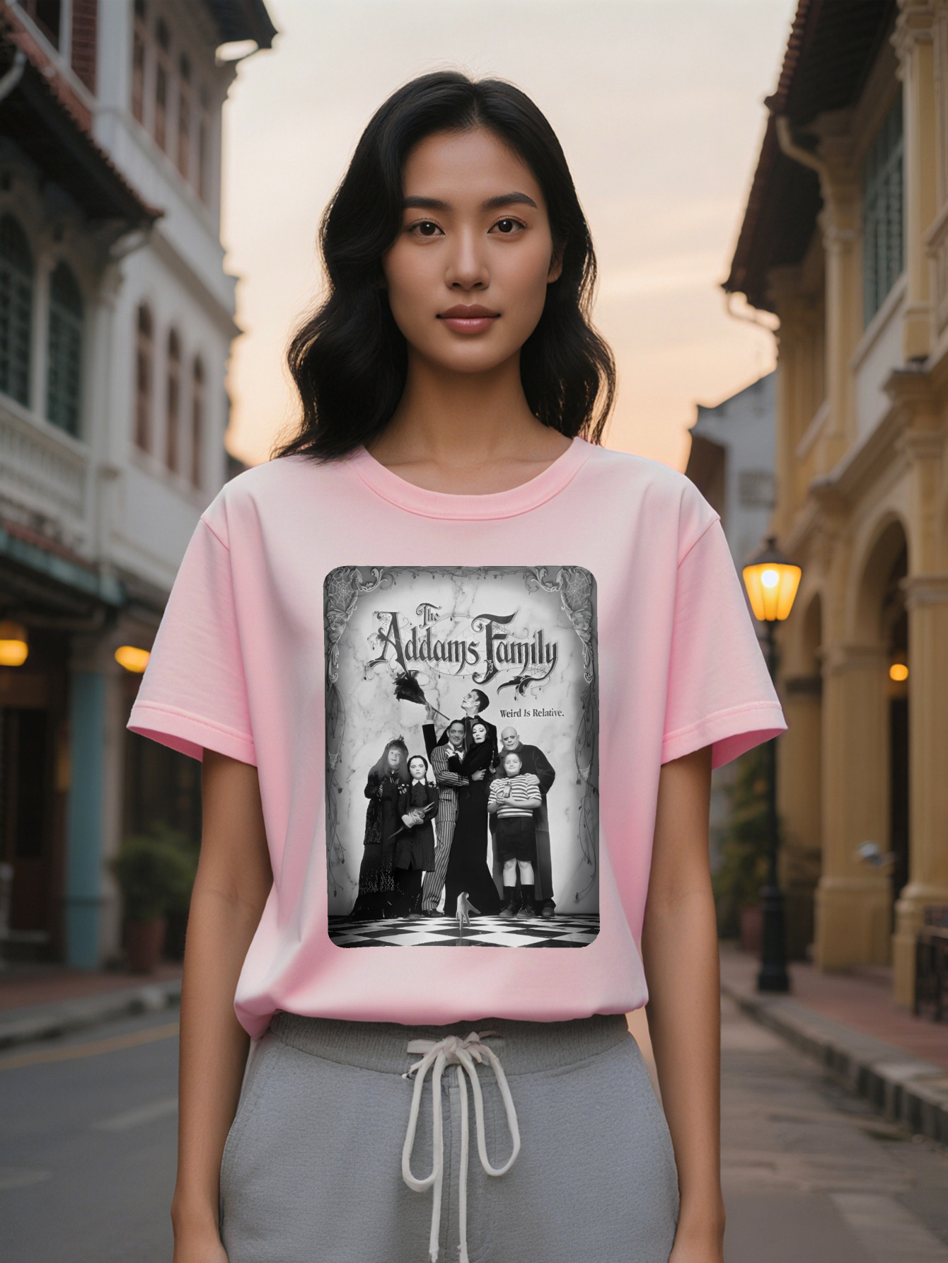 Large XL Casual Crew Neck T-Shirt The Addams Family Weird Is Relative Print Pattern Top Lady Gift Plus Size