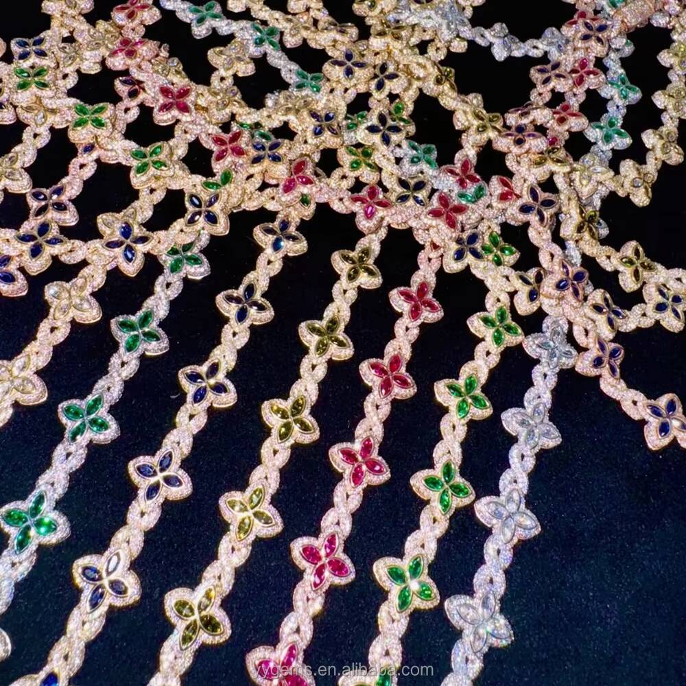 New Arrival Infinity Link Clover Bracelet 100 Pass Tester S925 Silver Color Marquise Moissanite Diamond Clover Cuban Bracelet