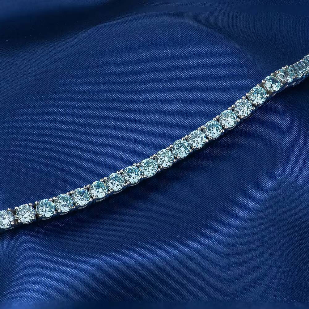 Luxury Iced Out Sea Blue Moissanite Tennis Chain Bracelet 925 Sterling Silver Hip Hop Aquamarine Cubic Moissanite Jewelry