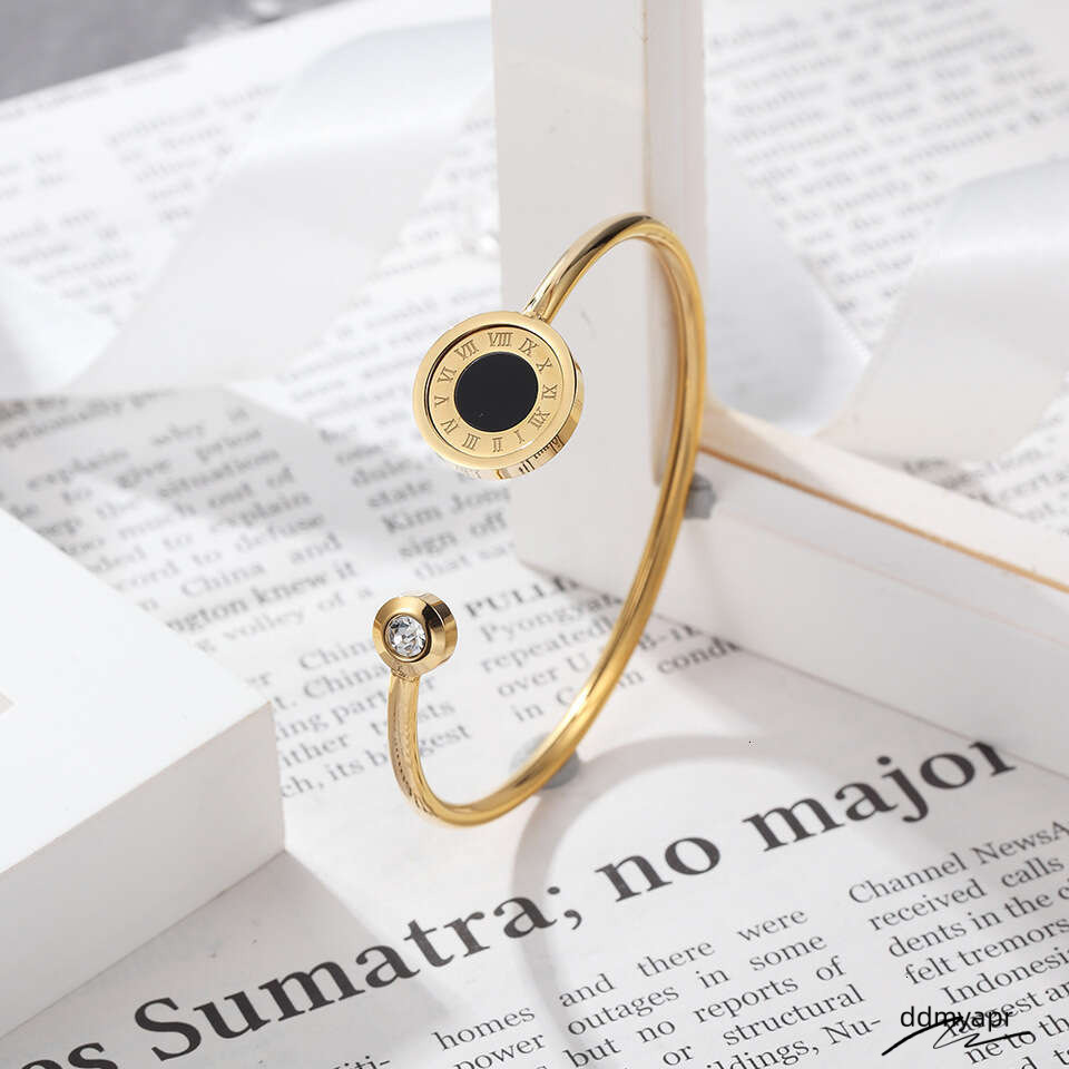 Collections Hot Selling Roman Numerals Ddmyday Inlaid Agate Shell Rotatable Stainless Bracelet For Women Rose Gold Titanium Steel Bangle Ddmyday