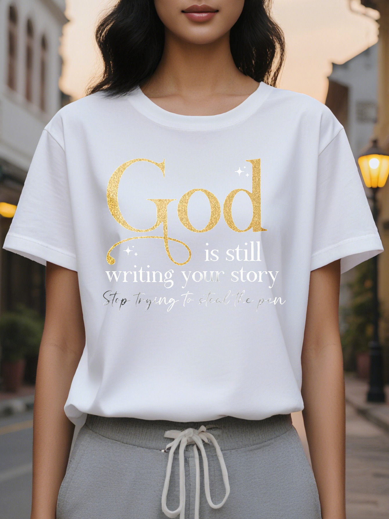 Women's Inspirational Casual Knit Cotton T-Shirt God is Still Waiting for You Story Crew Neck Graphic Tee