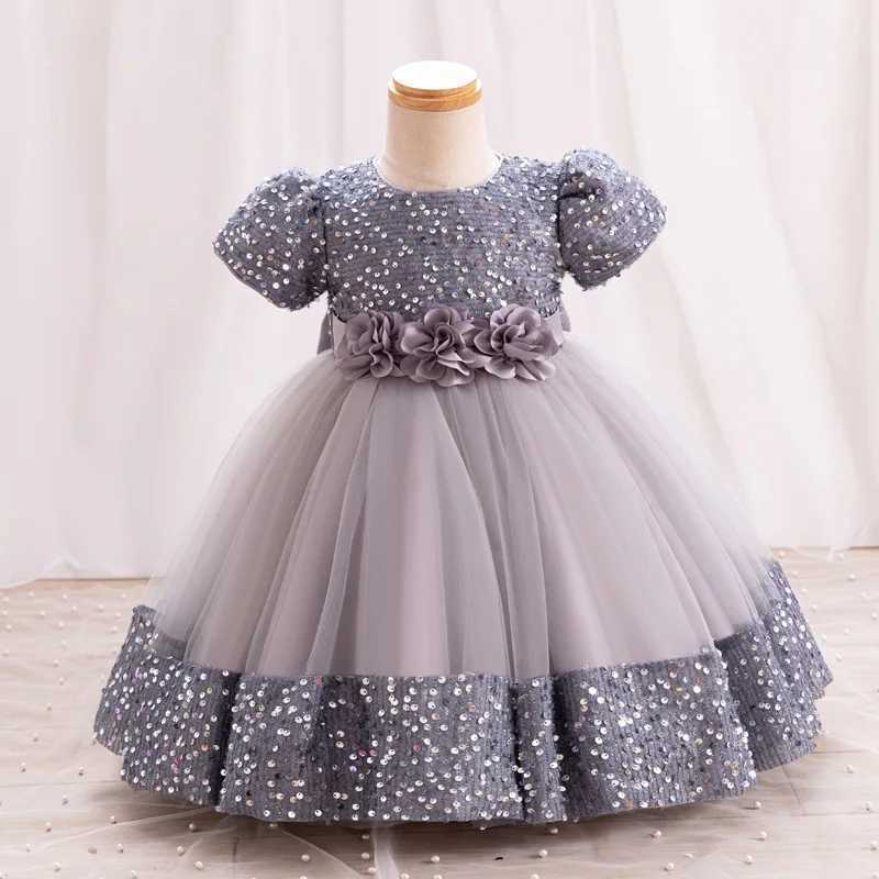 1st Birthday Party Dress for Baby Girls Toddler Princess Childrens Dress New Short Sleeve Sequin Flower Fluffy Dress Z250904