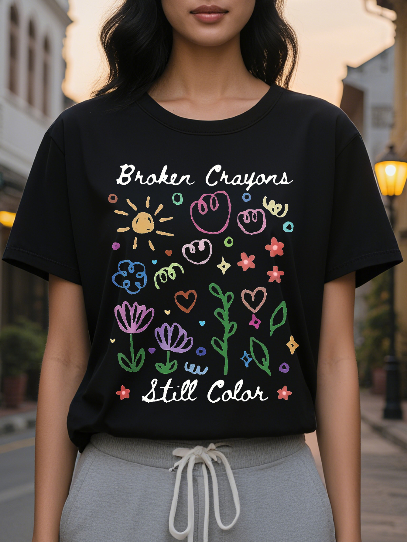 Large XL Cotton Floral Women's T-Shirt Crew Neck Short Sleeve Regular Length All Season Fit GM Knit Fabric Vintage Plus Size