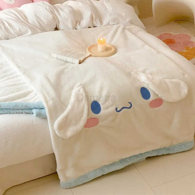 Sanrio Hello Kitty Rabbit Plush Blanket Kuromi melody DoubleSided Thickened Flannel Cover Blanket Office sofa Warm nap blanket L250904