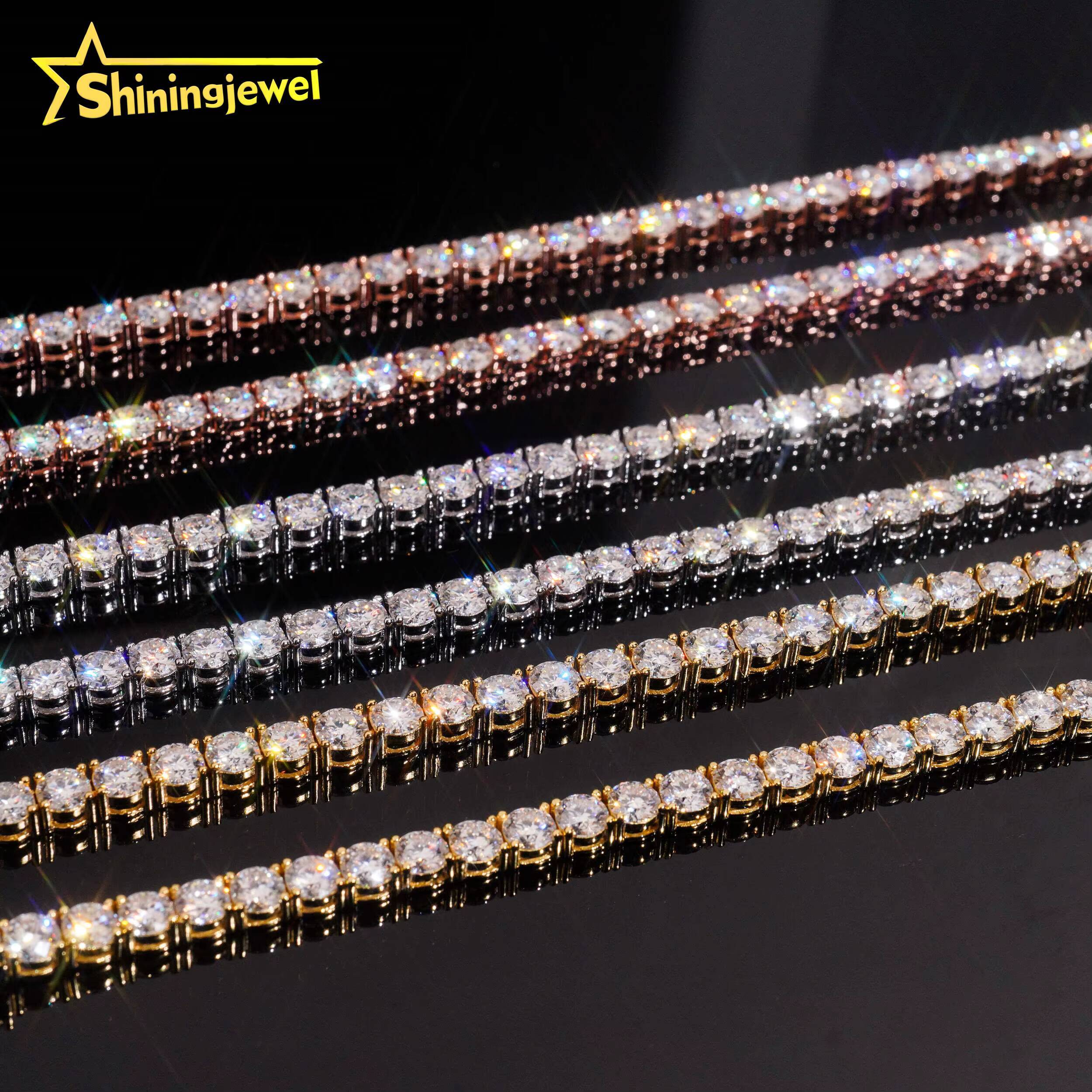 USA Warehouse Iced Out Diamond Bracelet Hip Hop Men 4mm D VVS Moissanite Jewelry 925 Silver Gold Tennis Chain Necklace