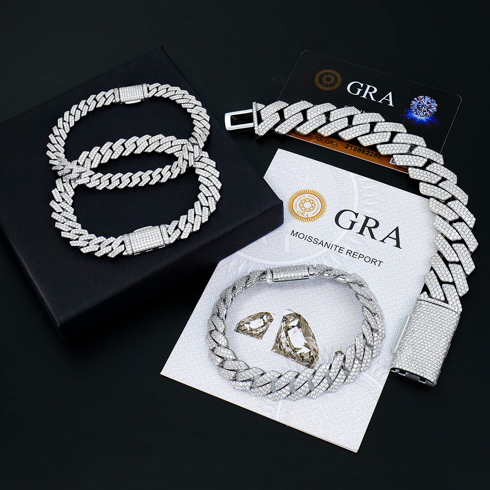 Hot Selling 8mm 10mm 14mm Sterling Silver 925 Iced Cuban Link Bracelet D VVS Moissanite Popular Hip Hop Jewelry