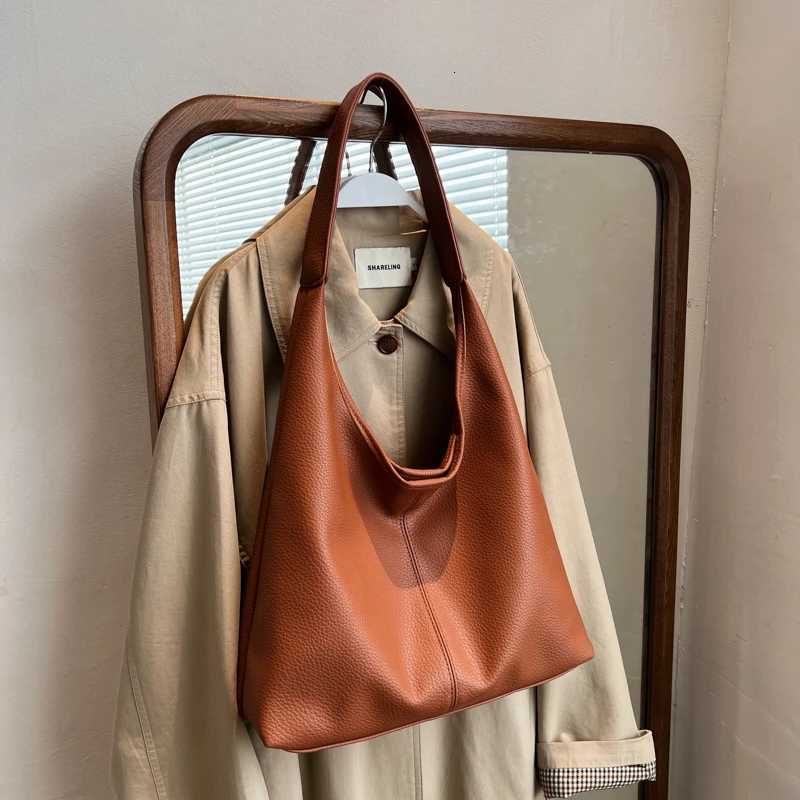 Simple Fashion Single Shoulder Tote Bag Set For Women Soft Leather Pure Color 2In1 Large Capacity Shopper Tote Handbags Female Z250903