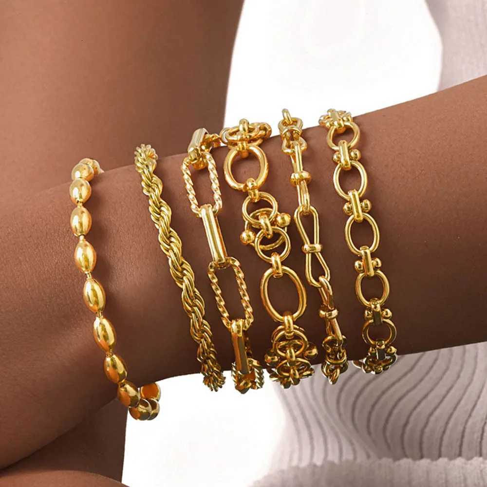 Chunky Stainless Steel Link Chain Bracelet For Women Gold Plated Layering Bracelets Waterproof Jewelry Y250904