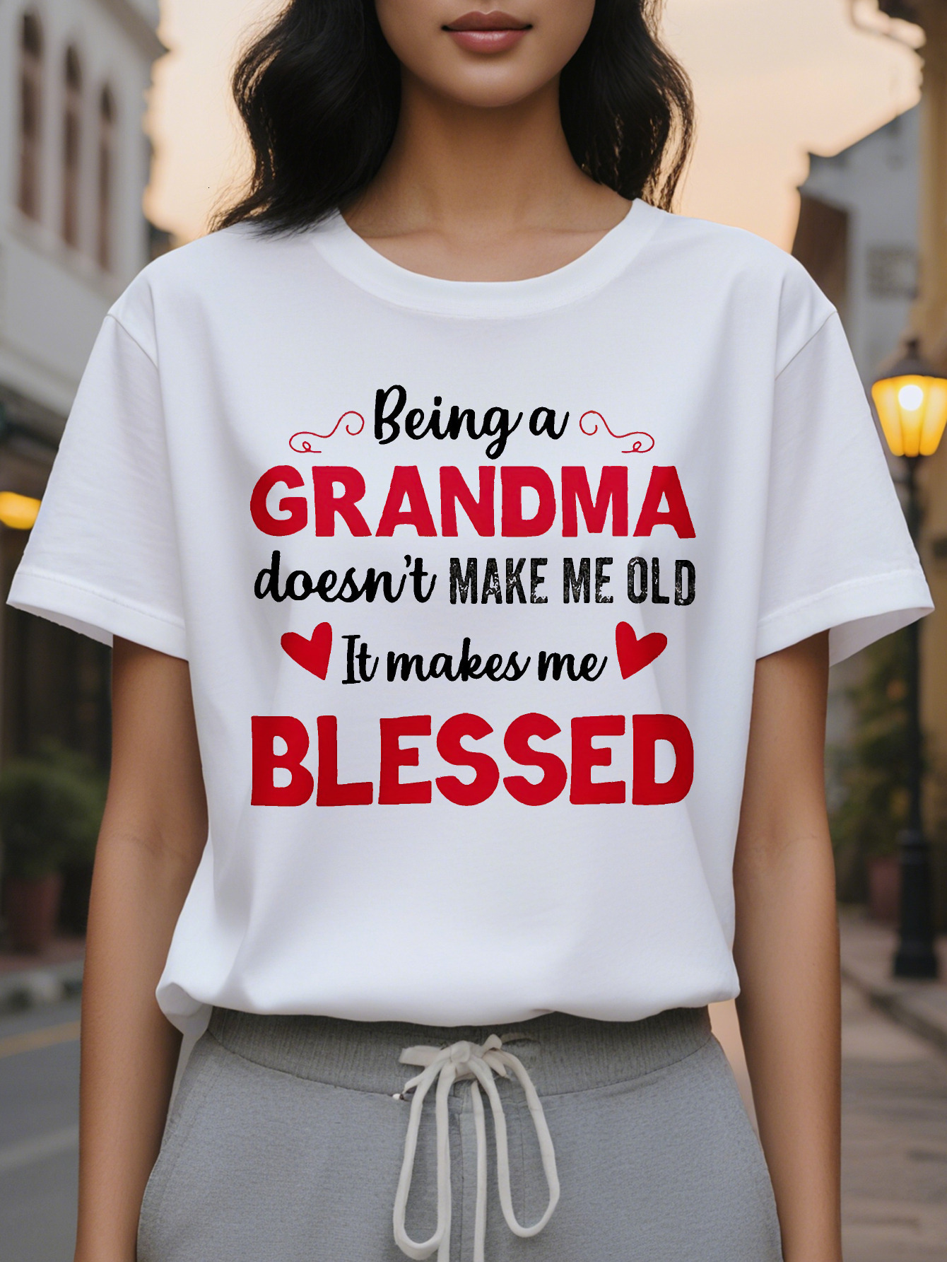 Blessed Grandma Print T Shirt Mother's Day Short Sleeve Crew Neck Casual Top for Spring Summer Women's Clothing