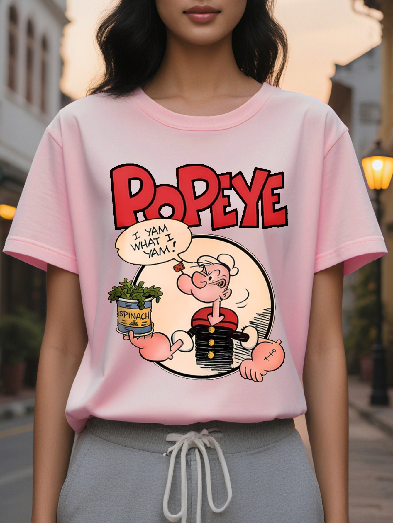 POPEYE American Printed Pattern Spring and Summer New Fashion Round Neck T-Shirt Slim Fit Slimming Women's Short Sleeve