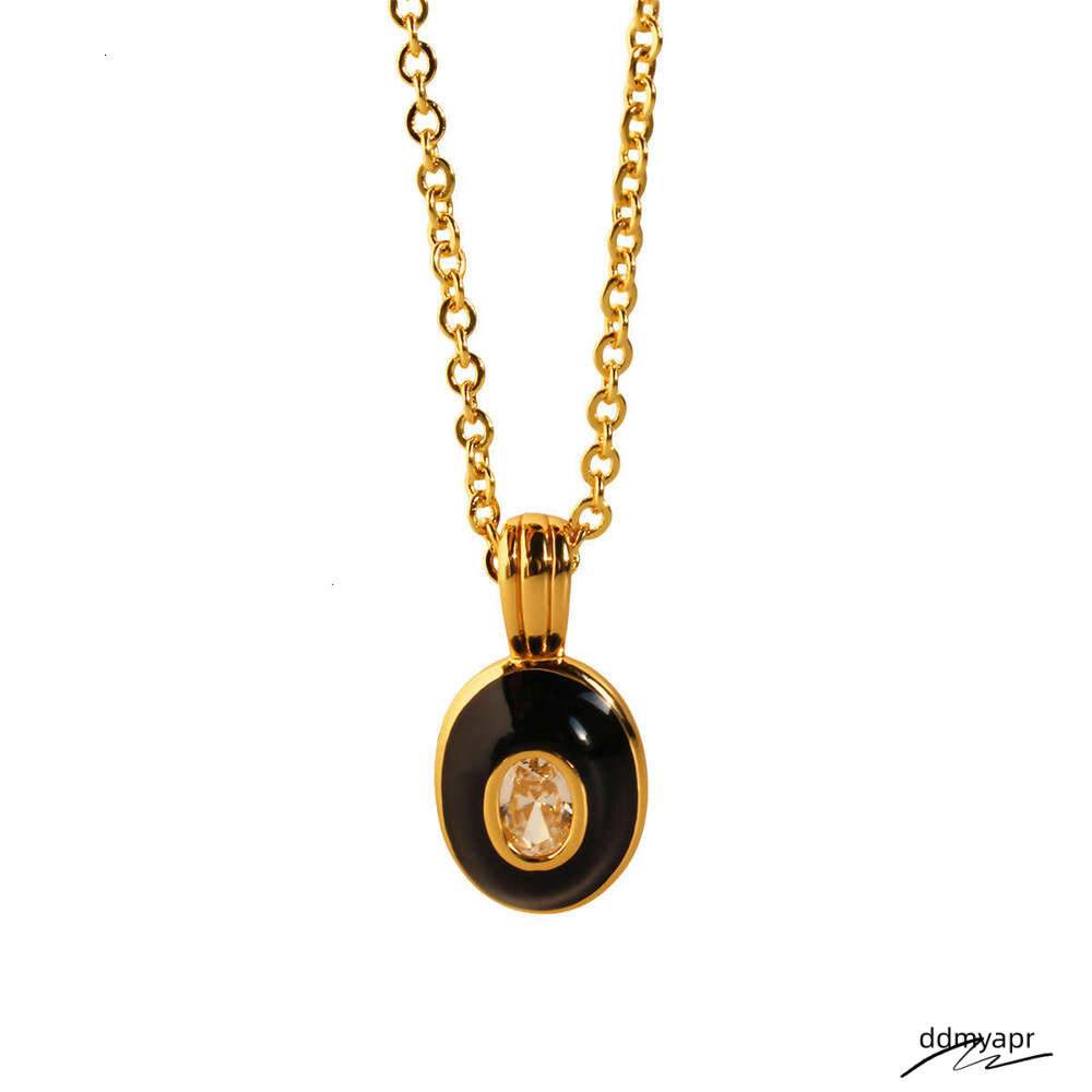 Niche High Quality Black Gold Enamel Glaze Oval Pendant Ddmyday Necklace Fashionable Zircon Layered Sweater Chain 762 Ddmyday