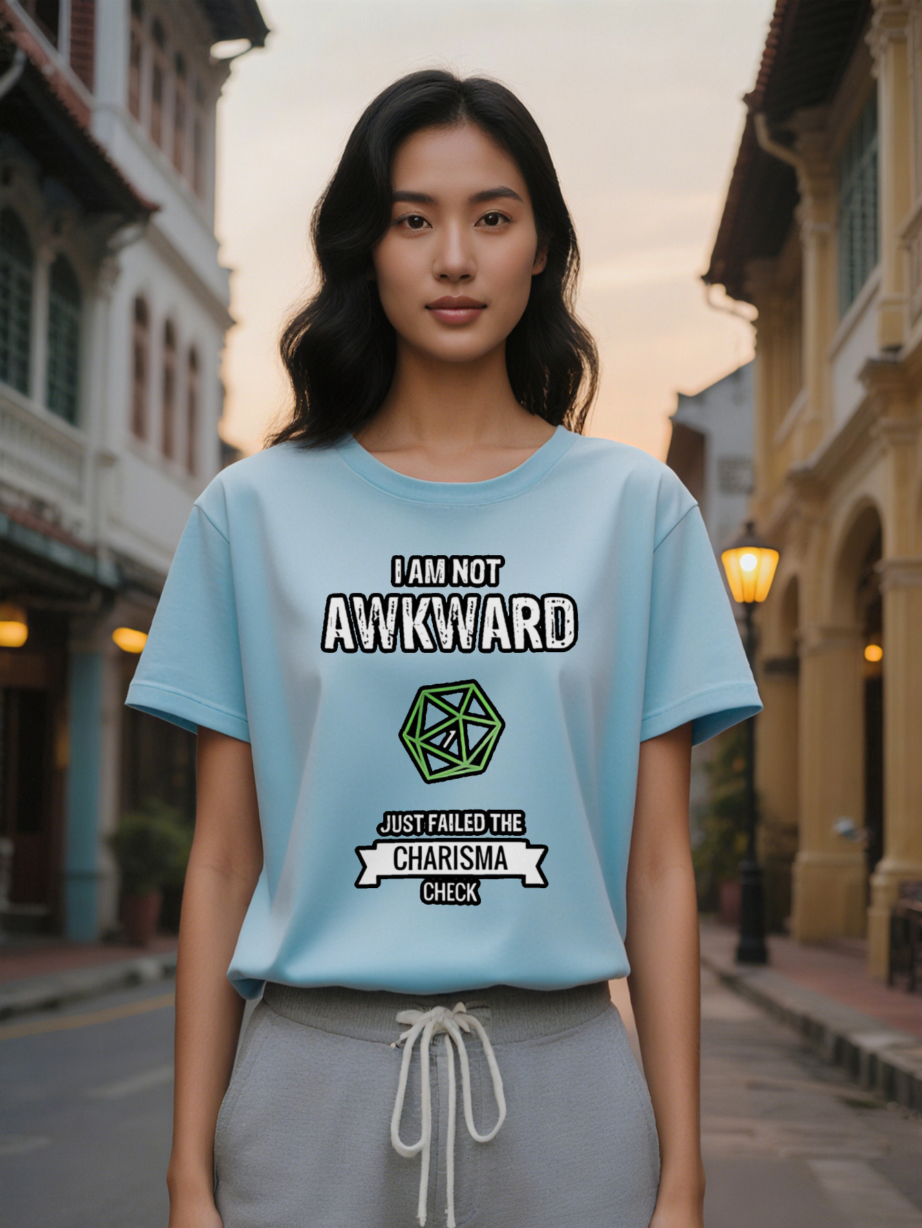 Large XL Graphic T-Shirt I AM NOT AWKWARD Slogan Green Geometric Print Black Round Summer Tee Regular Fit Washable Top Plus Size