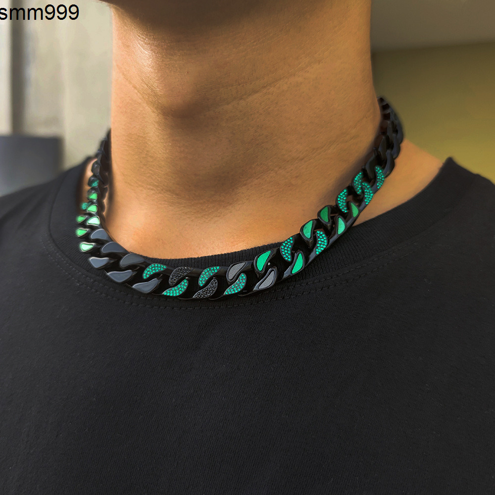 Wholesale Hiphop Stainless Steel Non Fading Colorful Paint Necklace Inlaid Zircon Cuban Chain Necklace for Unisex Jewelry