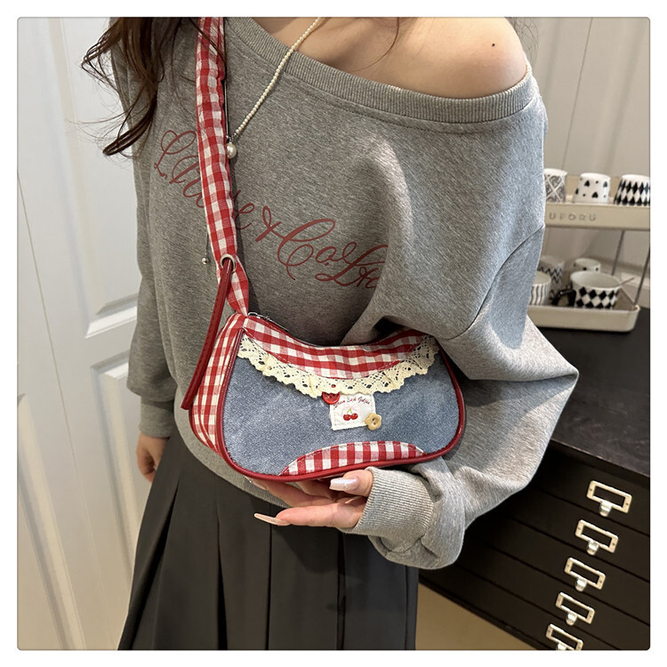 2025 autumn new plaid cloth bag niche design color blocked shoulder bag commuting small square bag designer diagonal cross bag
