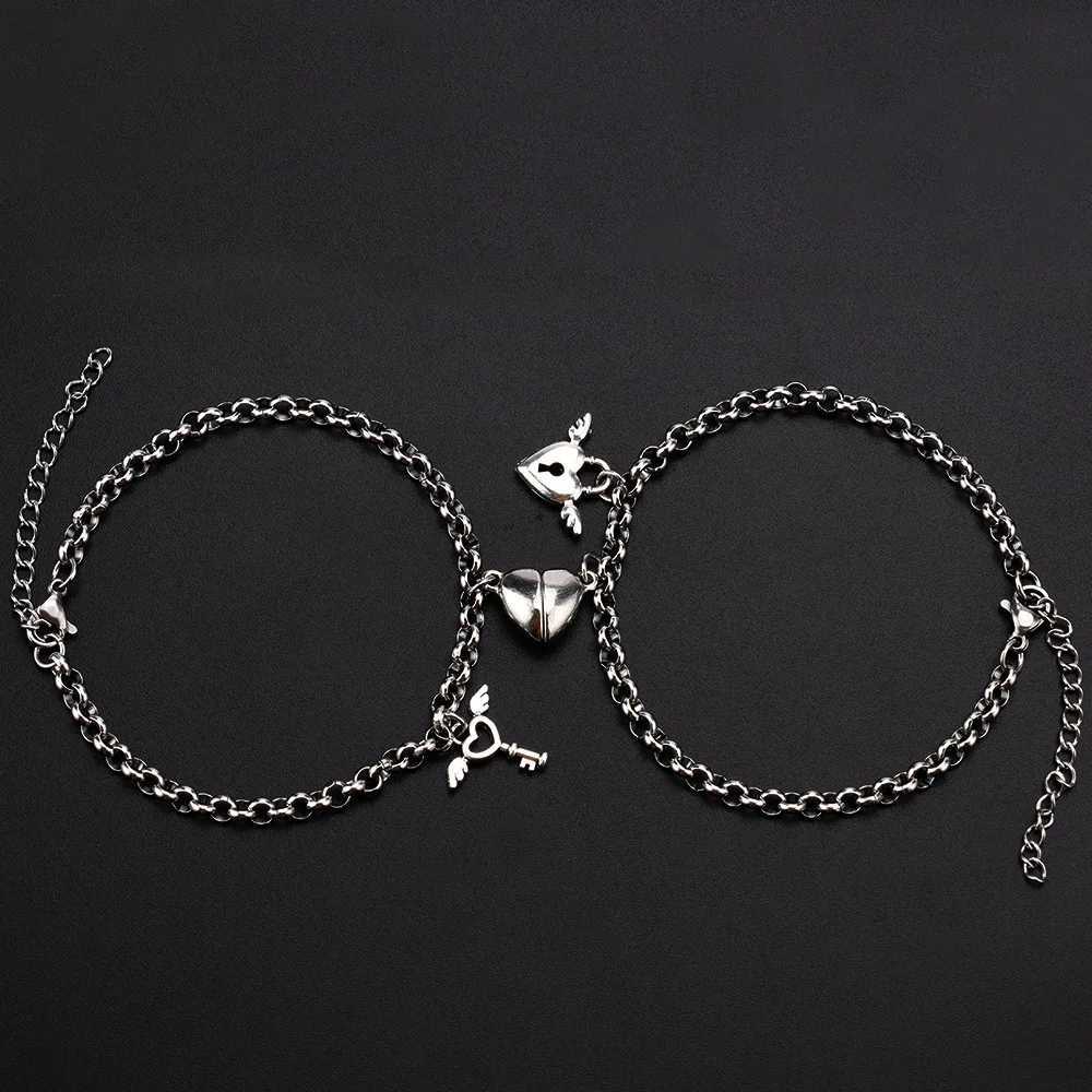 Pcs Punk Paired Couple Bracelet For Women Stainl Steel Magnetic Silver Color Best Friend Cuban Chains Jewelry GiftXJ250904