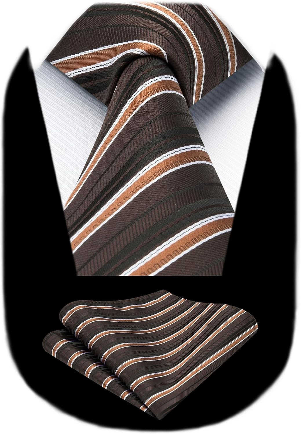 Stripe Tie Mens Ties with Pocket Square Set Classic 34 Silk Formal Necktie Handkerchief for Business WeddingW250904