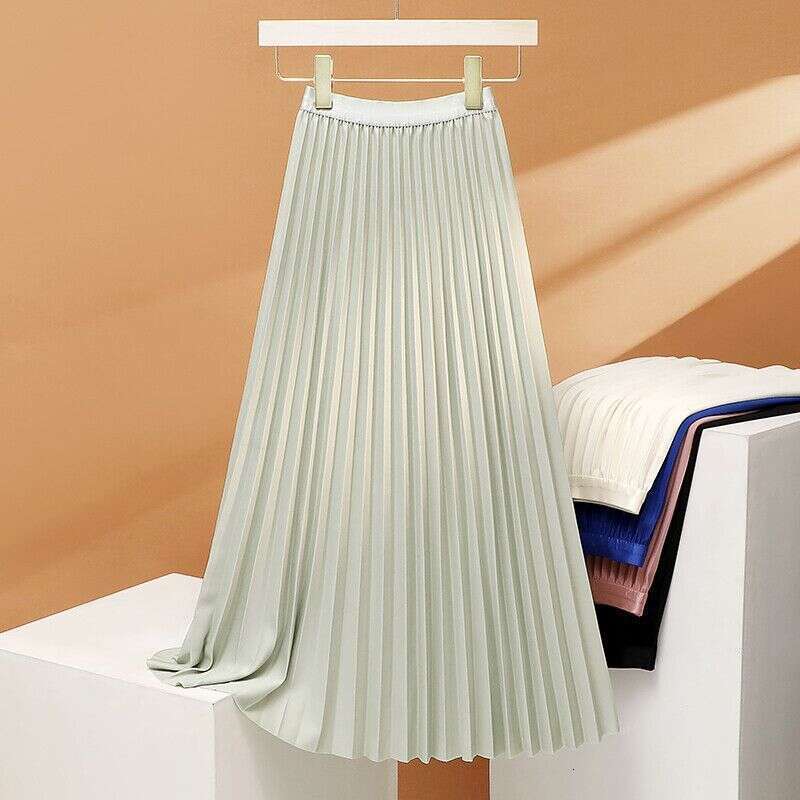 Women's Clothing Black Long Pleated Female Summer New High Waist Slim Accordion Fold A Line Skirt Simple Temperament Semi