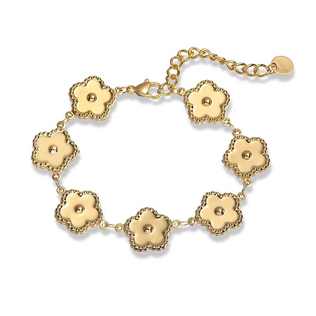 2025 New Arrival Fashion Gold Color Stainl Steel Flower Charm Bracelet For Women Party Jewelry GiftXJ250904