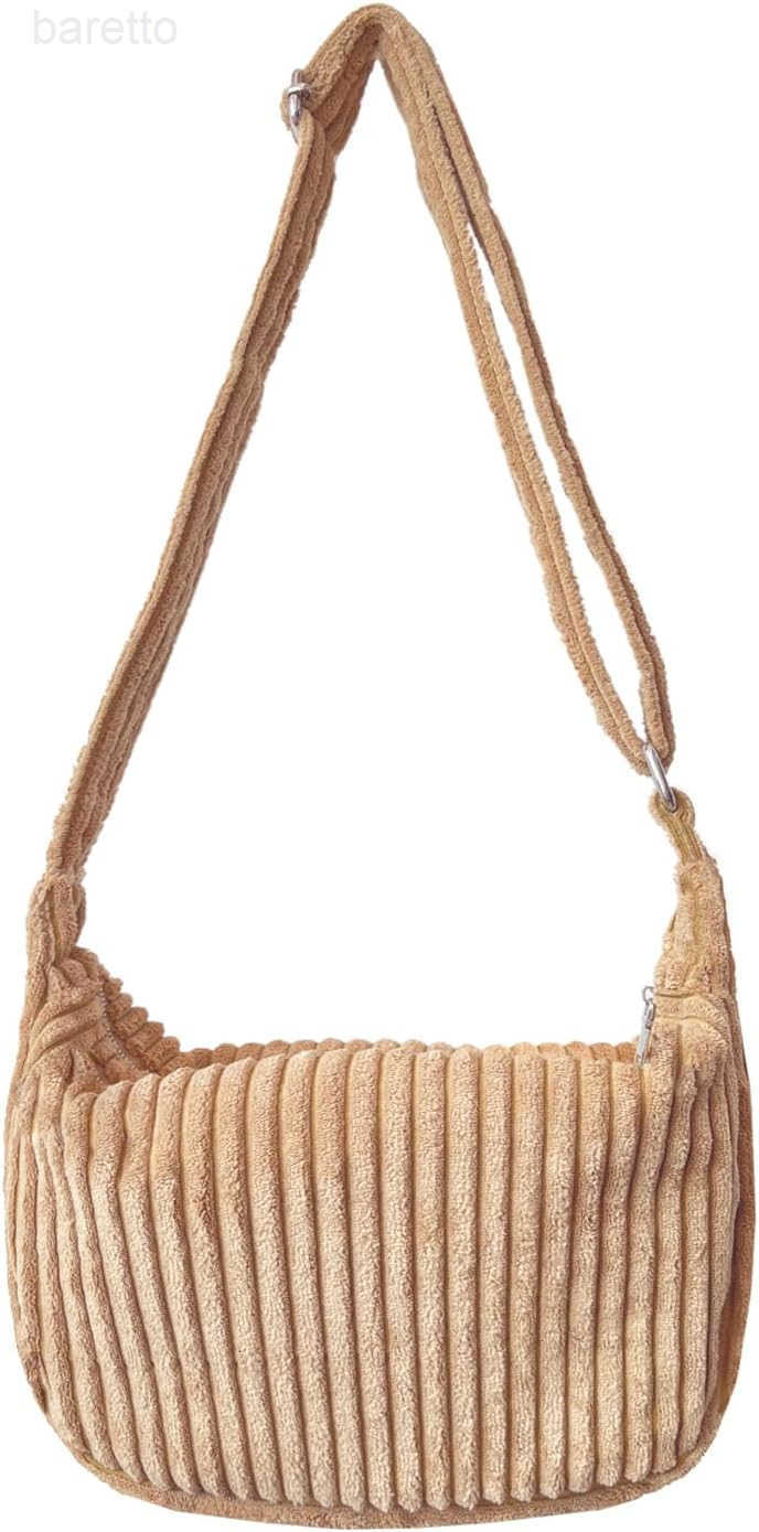 Women Small Corduroy Hobo Bag Wide Strap Crossbody Bag Shoulder Bag Casual Handbag Daily Bag M250903