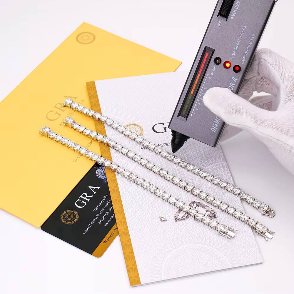 6mm Round Brilliant Cut Moissanite 925 Silver Tennis Bracelet White Gold Plated Hiphop Jewelry for Rapper for Boyfriend Gift