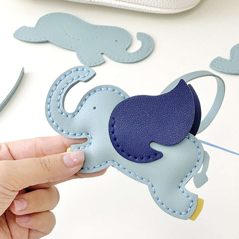 DHEssentials 2025 Handmade Flying Elephant Pendant DIY Bag Charm Leather Hand Sewn Keychain Exquisite Gift Car Hanger Coffee Blue Beige Gray