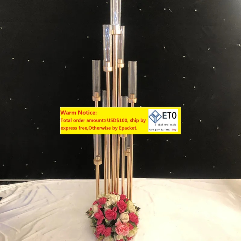8 Heads Metal Candelabra Candle Holders Road Lead Table Centerpiece Gold Candelabrum Stand Pillar Candlestick For wedding ZZ H260310