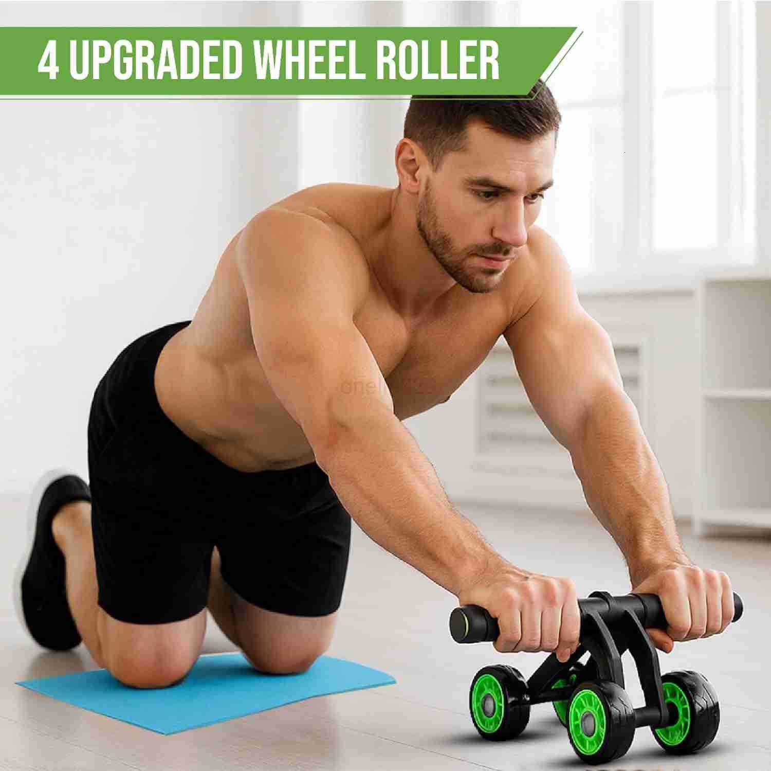 4Wheel Ab Roller with Knee Pad Abdominal Exercise Wheel for Core Strength Training Stable Ab Workout Equipment for Men Women NonSlip Handles Smooth Be