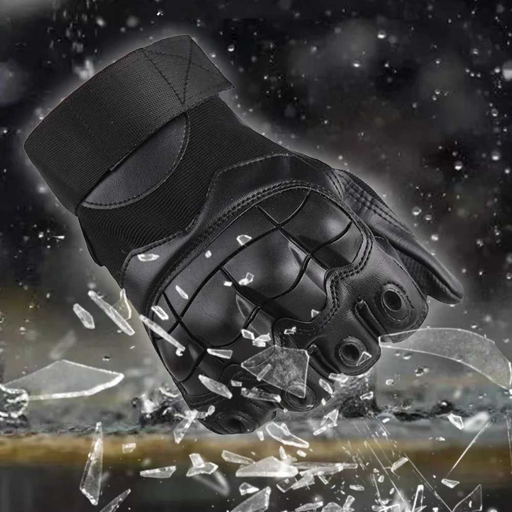 Touch Screen Tactical Full Finger Gloves Hard Rubber Paintball Airsoft Bicyc Combat PU ather Antiskid Cycling Work GlovesXJ250904