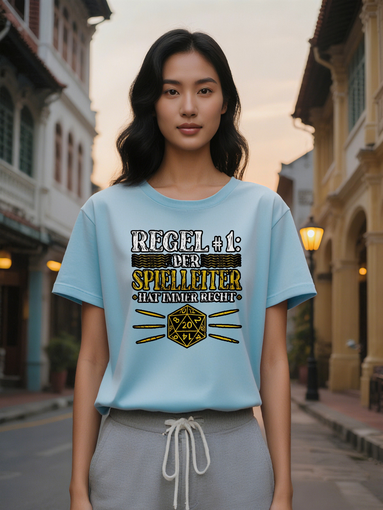 Large XL lady Casual Graphic T Shirt The Game Master is Always Right D Tabletop Gaming Design Black with White Yellow Plus size