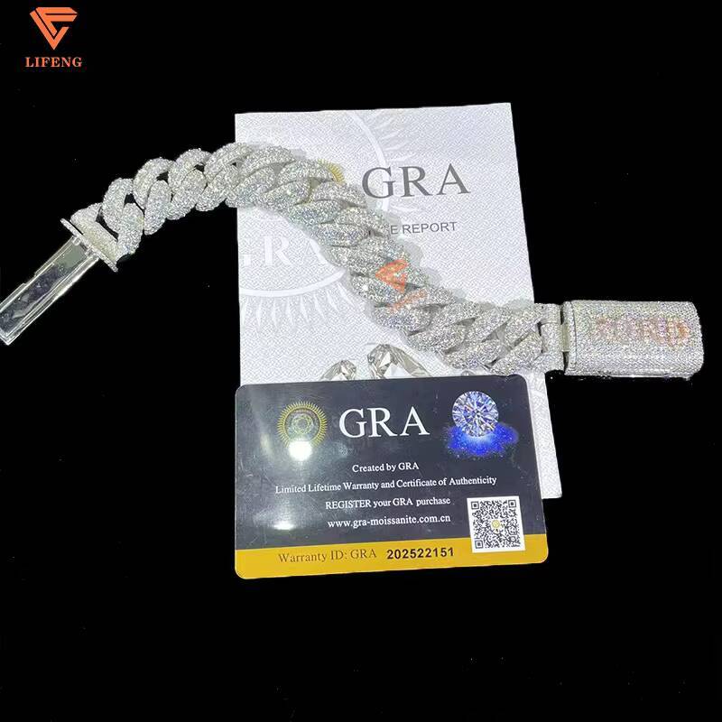 20mm Moissanite Cuban Chain Bracelet Iced Out Chain Hip Hop Jewelry Moissanite S925 Silver Cuban Link Chain Bracelets With GRA