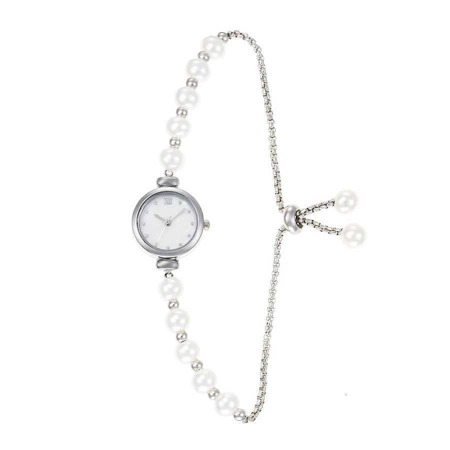New pearl bracelet fashionable diamondencrusted ladies quartz watch round motherofpearl dial slender bracelet plout watc X250904