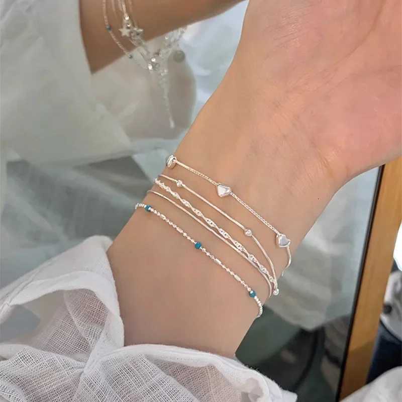 New 925 Sterling Silver Bracelet Simple Haert Bead Woman Bracelets Korean Ins Jewelry Exquisite Birtay Party Jewelry GiftXJ250904