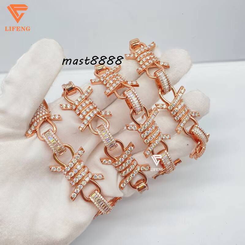 Custom Cuban Chain Set 925 Silver Rose Gold Plated Cluster Necklace for Men and Women Iced Out VVS Moissanite Diamond Bracelet