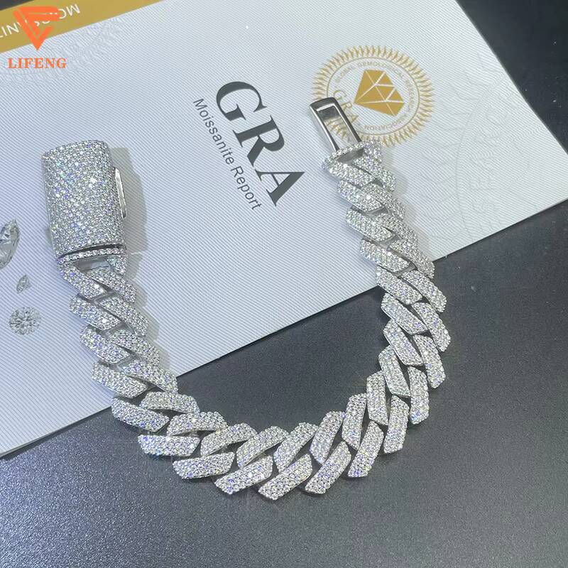 Hot Sale Miami Hip Hop 14mm 925 Sterling Silver Cuban Link Chain Bracelet VVS Moissanite Diamond Jewelry Perfect Gold Necklace