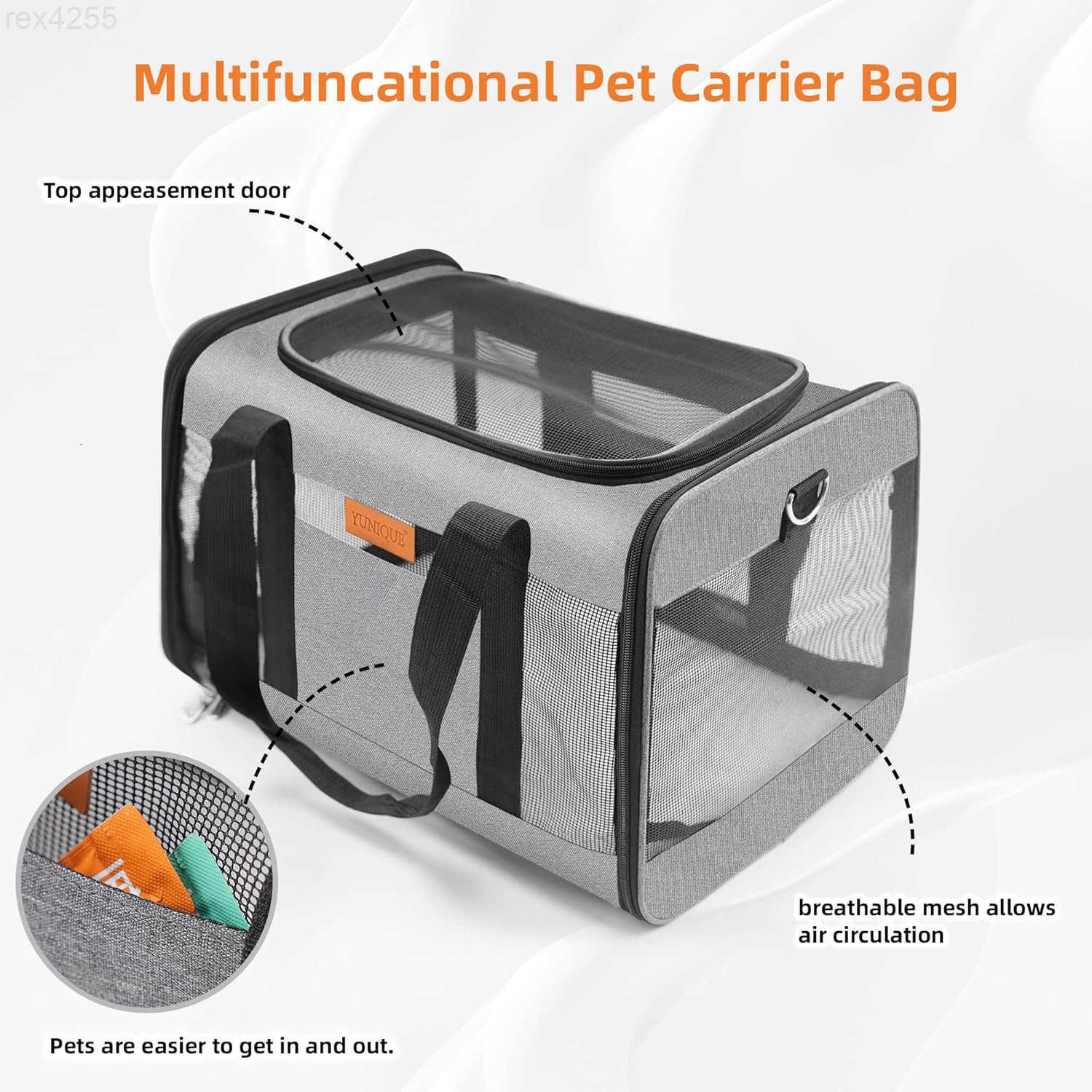 Collapsible Travel Puppy Carrier with Lightweight Fabric Design GreyW250904