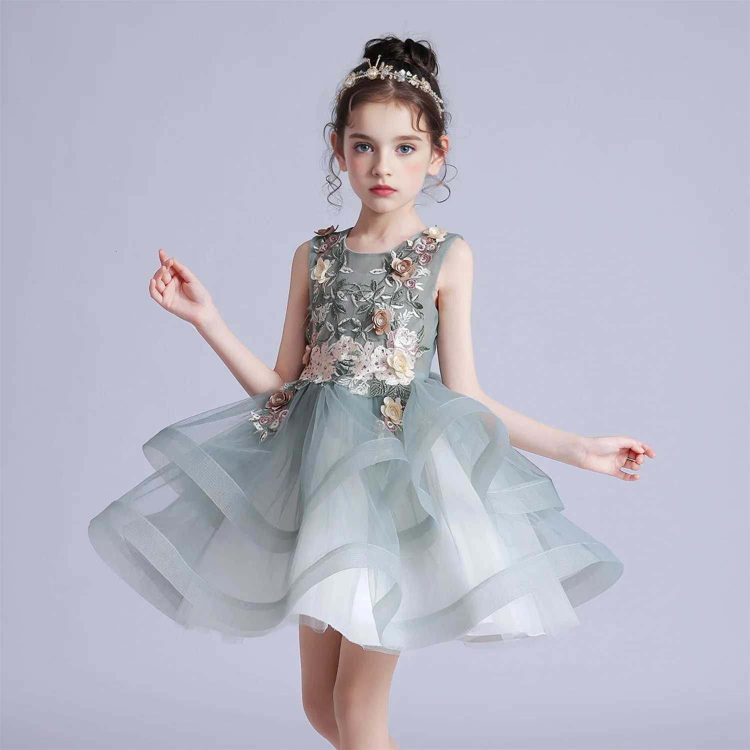 Kids Elegant Pearl Cake Princess Dress Girls Dresses For Wedding Evening Party Embroidery Flower Girl Dress Baby Girl Clothes Z250904