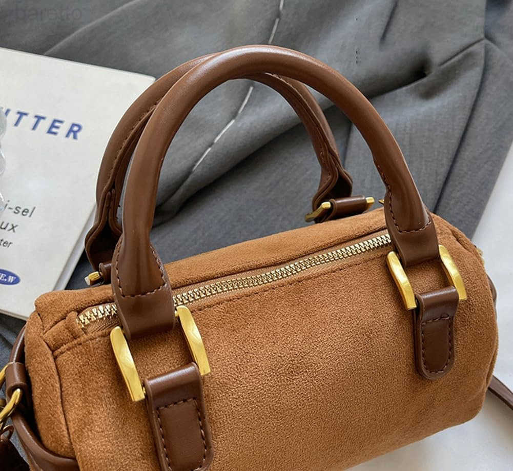 Slouchy Suede Boston Barrel Bag Women Corduroy Boho Satchels Shoulder Bag Crossbody Purse Mini Tophandle Tote Handbag M250904