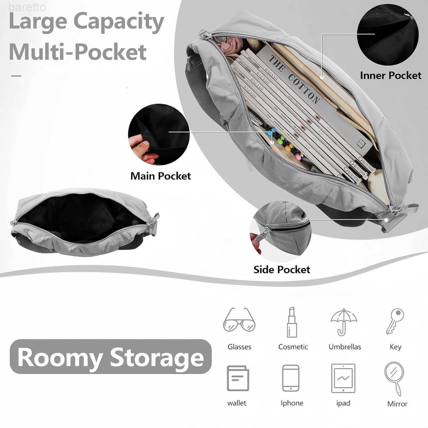 Lightweight Nylon Crossbody Bag for Women Large Crescent Crossbody Bag with Adjustable Strap Slouchy Hobo for Everyday Carry M250903