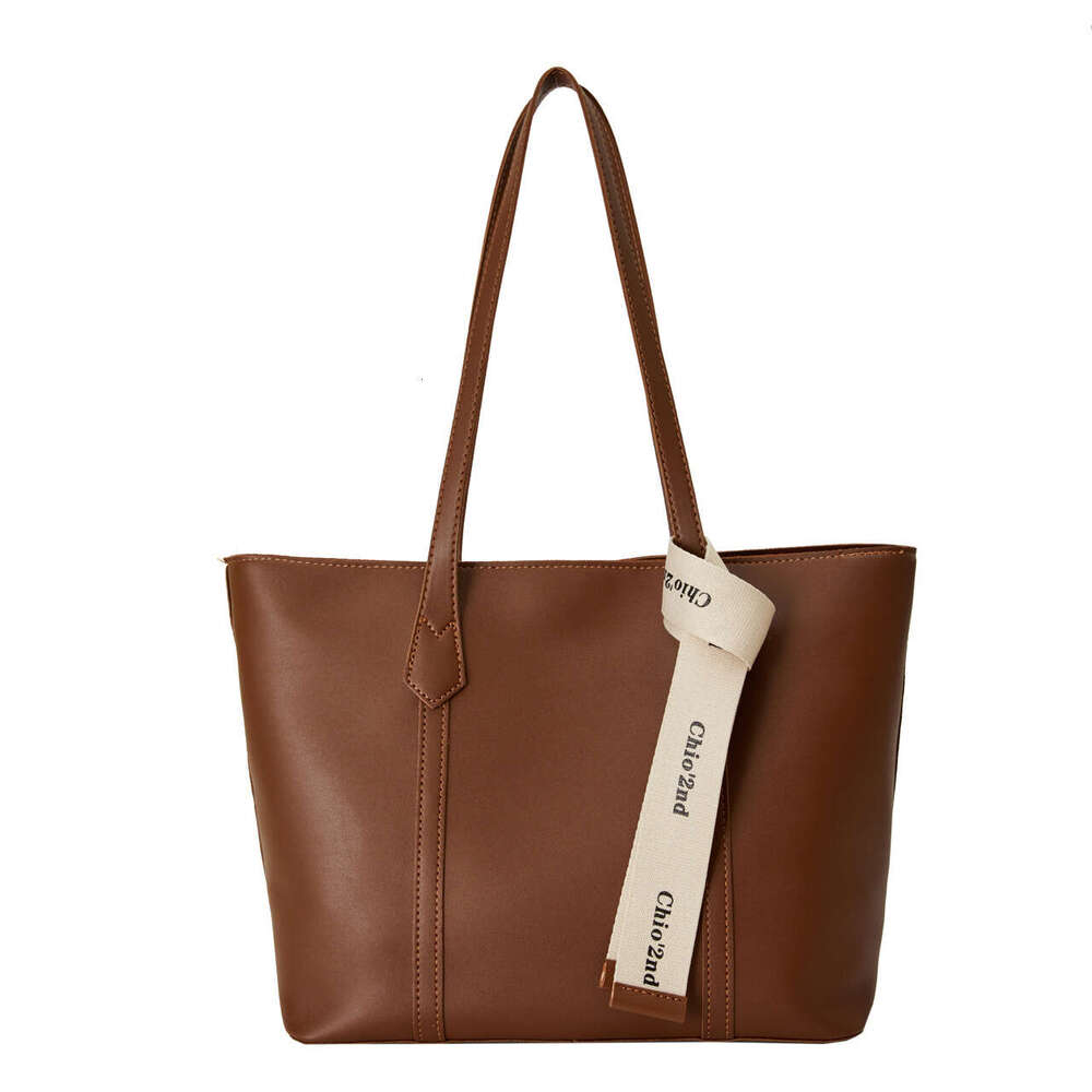 DHEssentials 2025 Summer Women's Large Capacity Tote Bag Urban Minimalist Retro Casual PU Shoulder Underarm Bag for School Commute Coffee Black