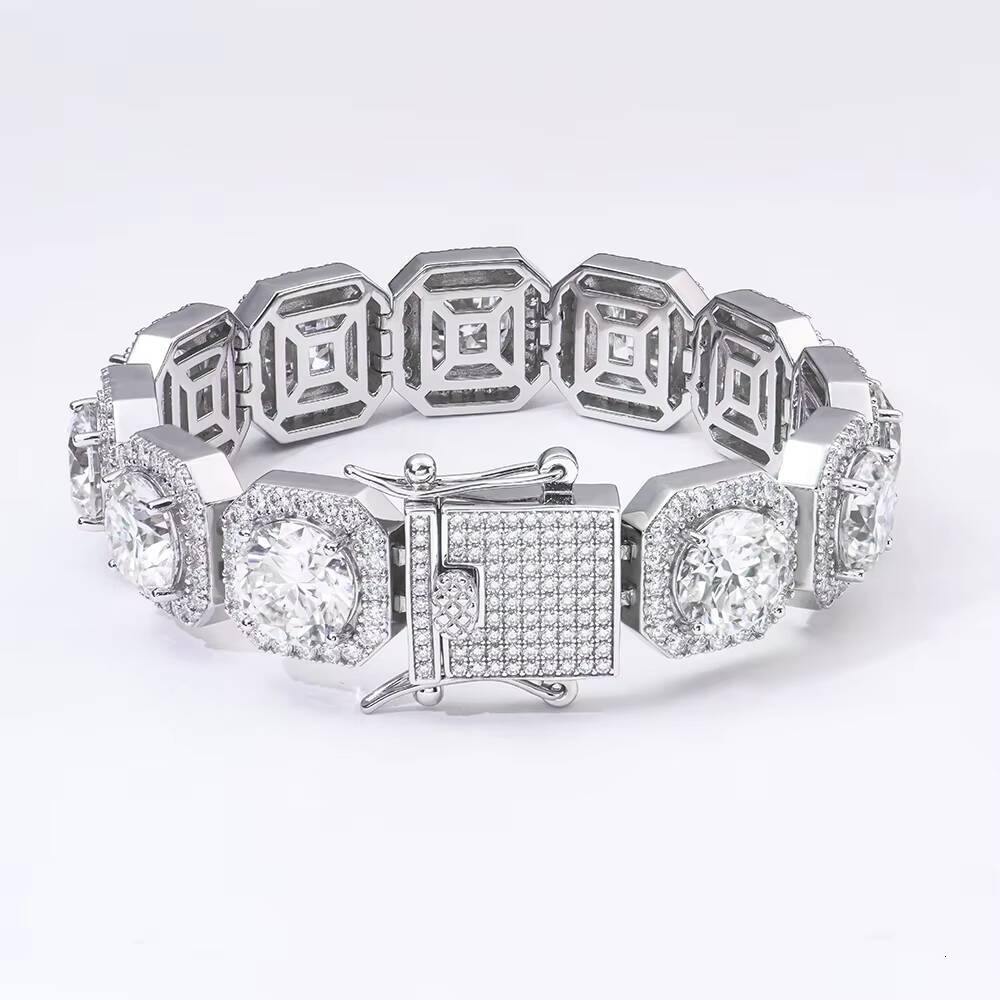High Grade Polished 925 Silver Moissanite Square Cluster Pass Diamond Tester Tennis Bracelet Hip Hop Jewelry for Boyfriend Gift