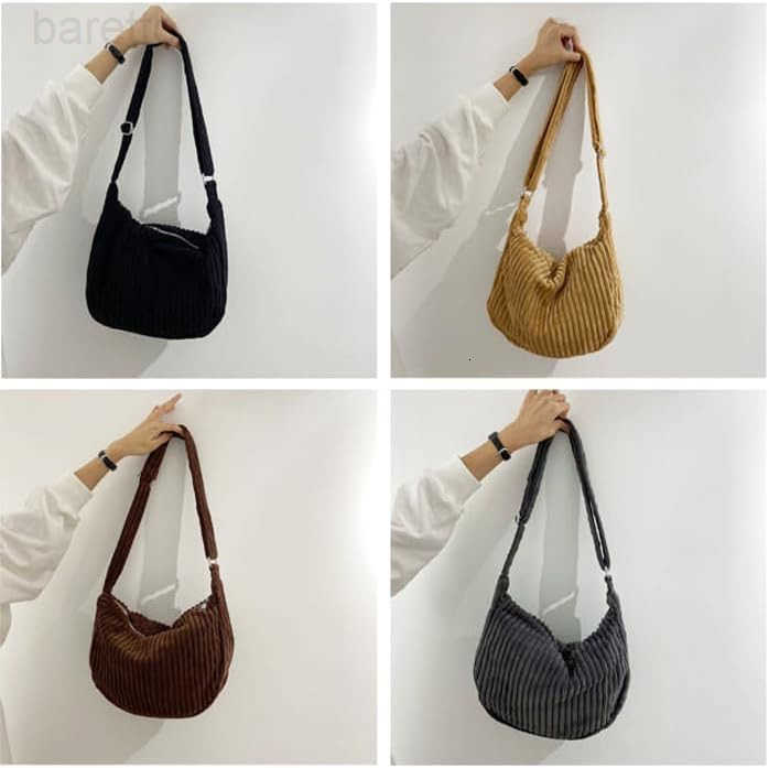 Women Small Corduroy Hobo Bag Wide Strap Crossbody Bag Shoulder Bag Casual Handbag Daily Bag M250903