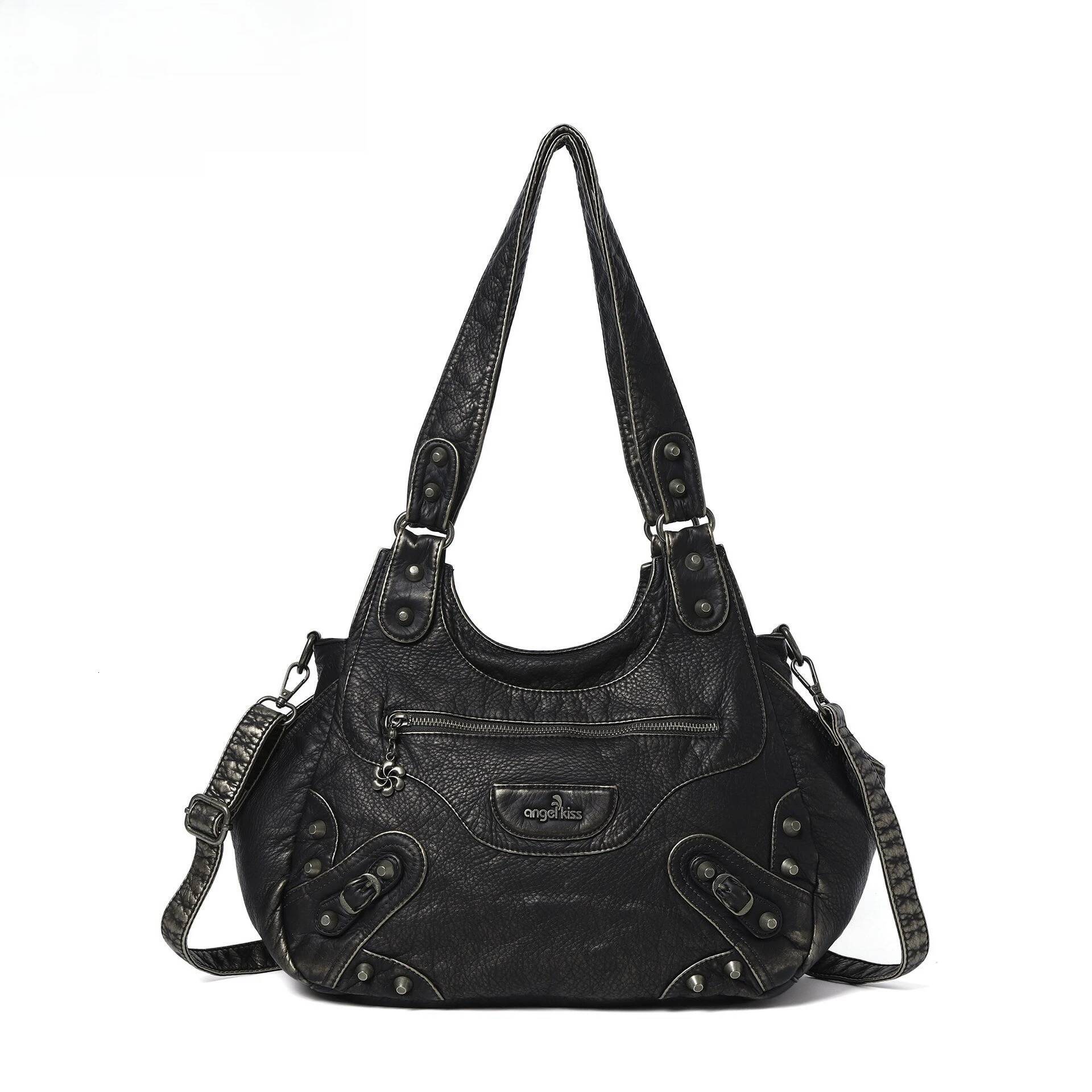 Women Handhag Black Brand bags Vintage Fashion Shoulder Bags Female Top-handle Soft Tote Bag Large Purse