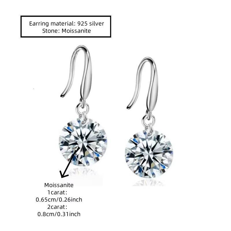 Elegant Wedding Stud Earrings Classic Round Moissanite with Shining Drop Trendy Gold Plated Classic