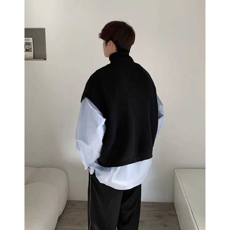 Turtleneck Sweater Vest Men Warm Fashion Winter Casual Knitted Pullover Men Korean Loose Short Sweater Vest Mens Jumper ClothesXJ250904