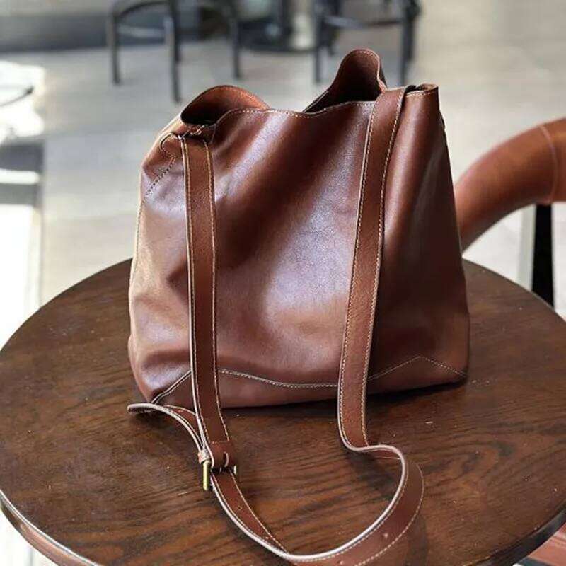 Japan And South Korea Leather Female Vintage Tote Large Capacity Cowhide Shopping Single Shoulder Crossbody Bag