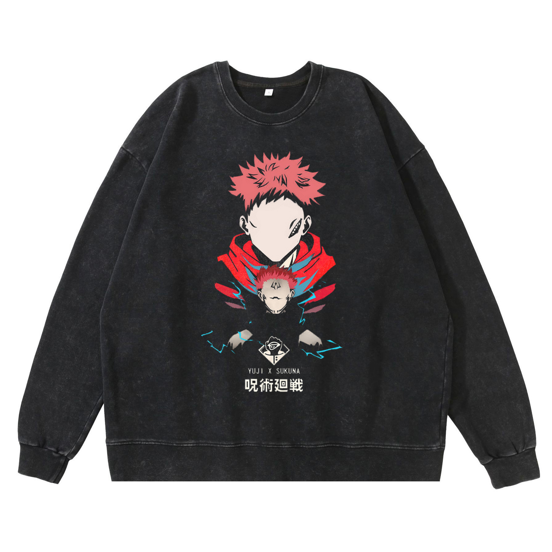 New Washed Vintage Dark-Themed Jujutsu Kaisen Anime Print Street Retro Hoodie Streetwear Crewneck Hoodie - TT8072