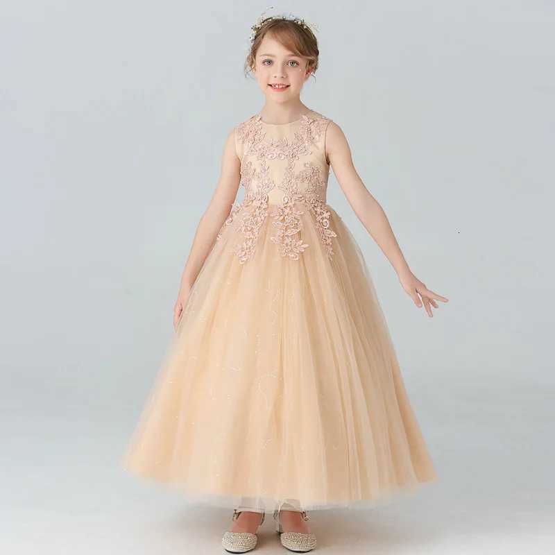 BX683 CHIldrens Long Wedding Dress Fluffy Mesh Princess 3-15 Year Old Clothing Girls Performance Ball Gown Z250904
